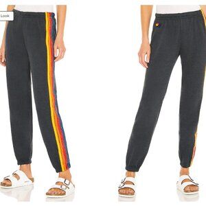 Aviator Nation Kids  Rainbow-Stripe Sweatpants in Heather Navy - Sz 12
